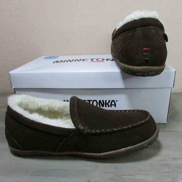Minnetonka Women's 11 Tempe Fleece Lined Slipper Moccasin Loafer Chocolate 4011 - Picture 4 of 4